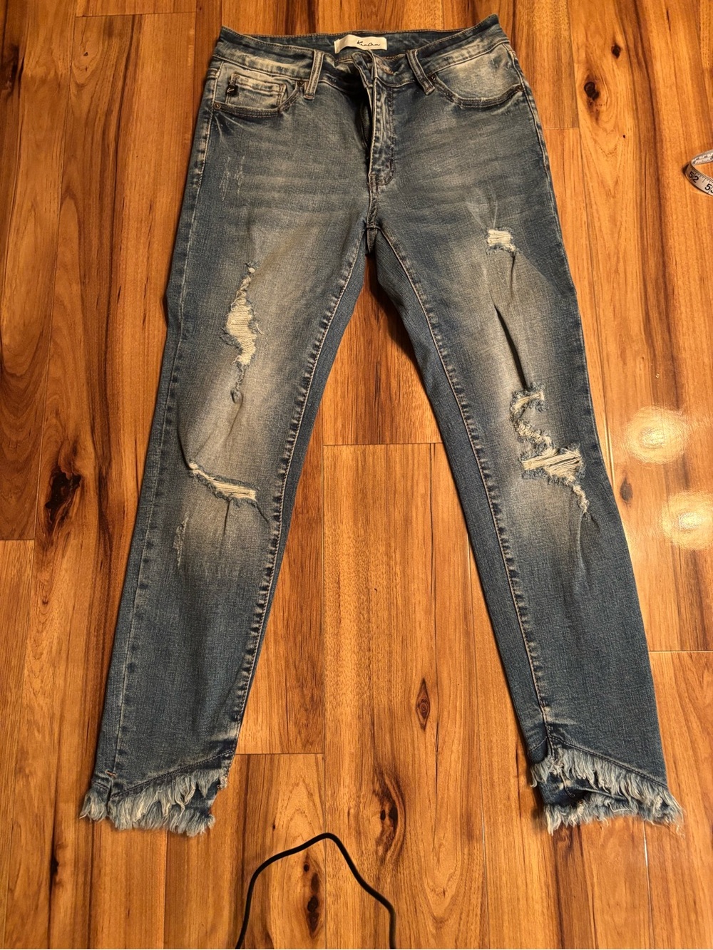 KanCan Light Blue Distressed Ankle Jeans with Frayed Hem